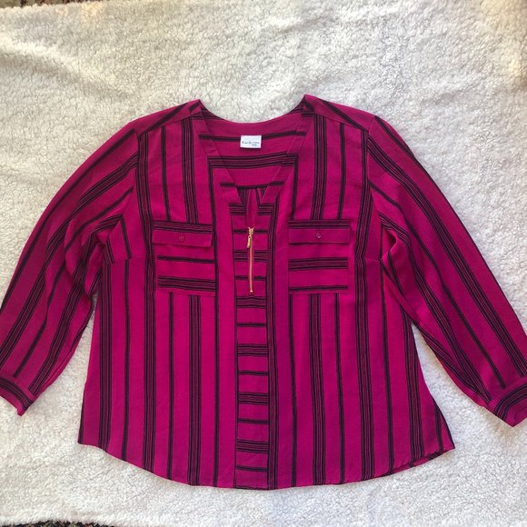 Kim Rogers Curvy, Long Sleeve Blouse V-Neck  Women's  Zip Front,  Size 2XL, - Picture 4 of 15